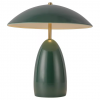Elegancka ciemnozielona lampa stołowa LED Poppy o gładkiej powierzchni, ustawiona na stylowym stoliku w otoczeniu roślin doniczkowych.